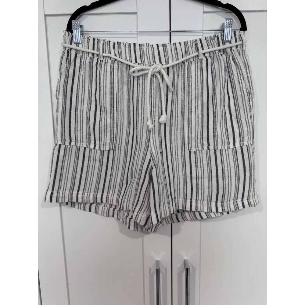 Alexander Jordan Striped Women’s Linen Blend Shorts Drawstring L Casual Summer